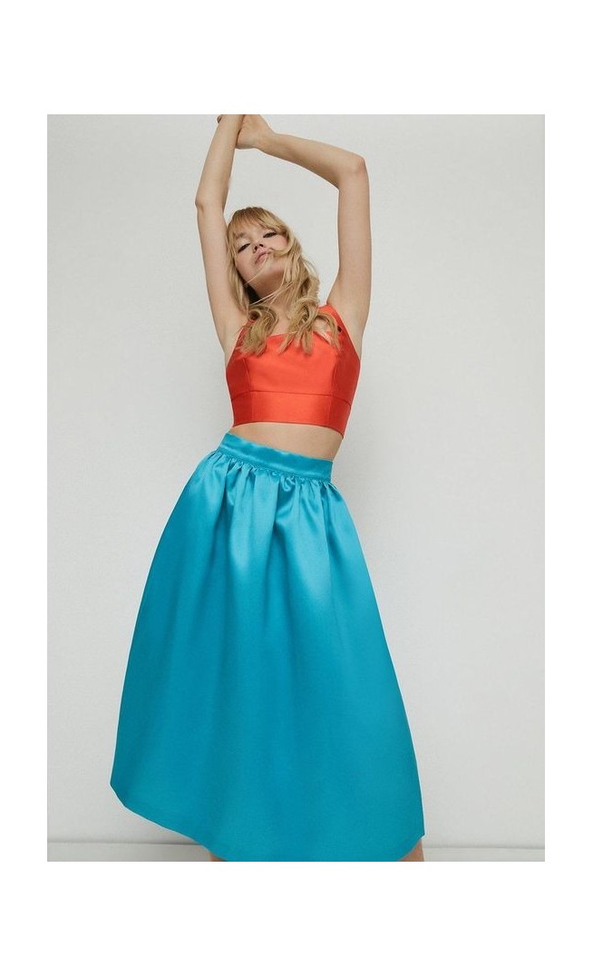 Satin Twill Midi Full Skirt