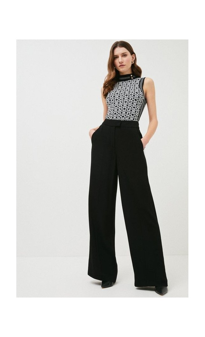 Petite Tailored Viscose Satin Back Crepe Wide Leg Trouser