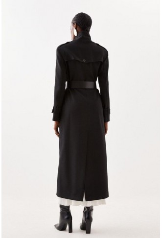 Compact Stretch Belted Double Breasted Maxi Tailored Coat