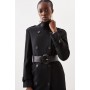 Compact Stretch Belted Double Breasted Maxi Tailored Coat