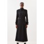 Compact Stretch Belted Double Breasted Maxi Tailored Coat