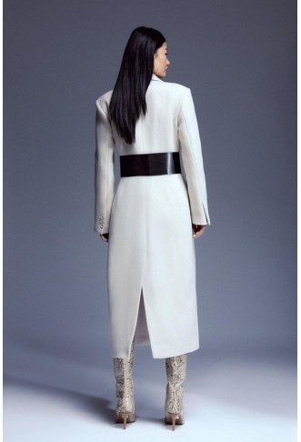 Tailored Wool Blend Belted Midi Coat