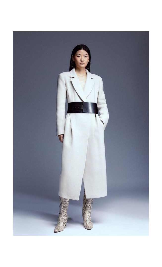 Tailored Wool Blend Belted Midi Coat