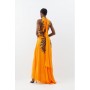 Orange Halter Neck Feather Sequin Detail Woven Maxi Dress