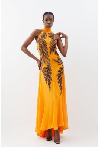 Orange Halter Neck Feather...