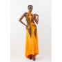 Orange Halter Neck Feather Sequin Detail Woven Maxi Dress