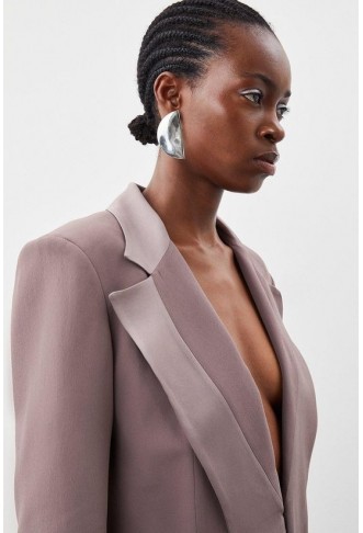 Tailored Viscose Satin Back Crepe Double Lapel Single Breasted Blazer