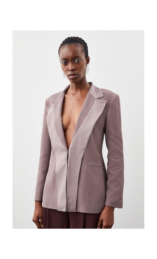 Tailored Viscose Satin Back Crepe Double Lapel Single Breasted Blazer