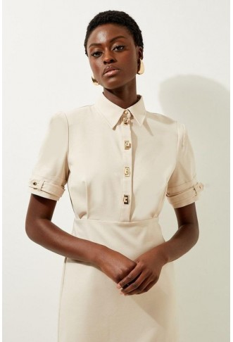 Essential Techno Shirt Sleeve Woven Shirt Dress With Gold Hardware