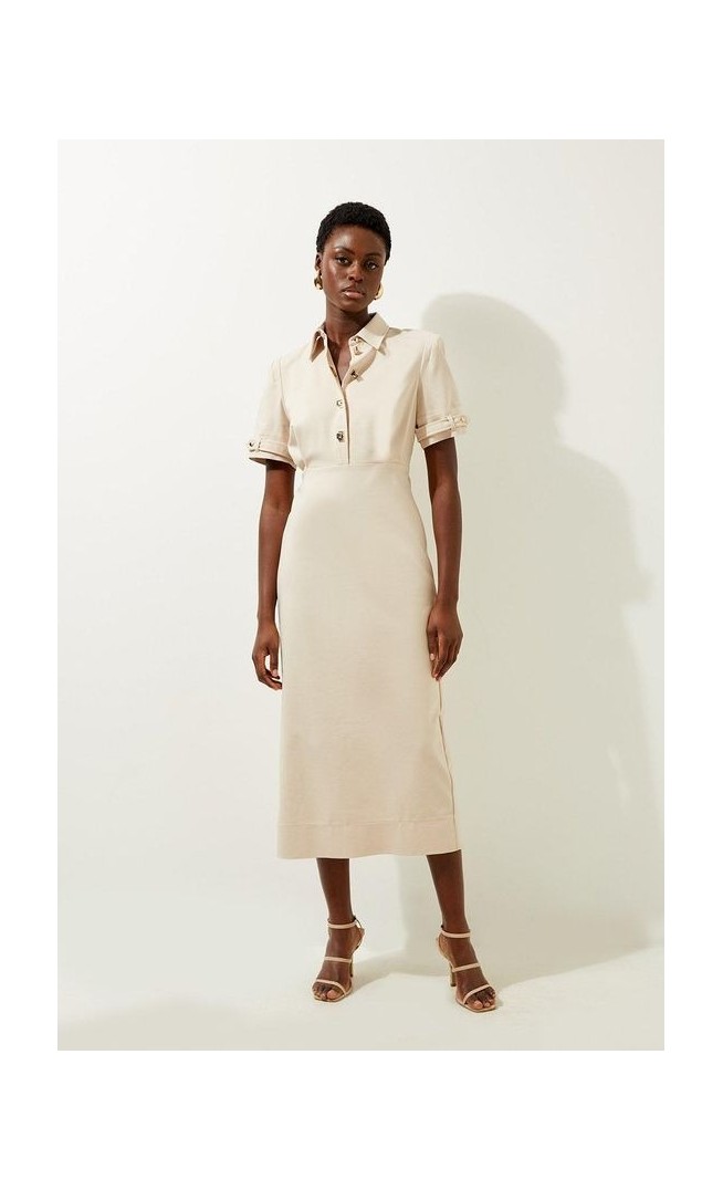 Essential Techno Shirt Sleeve Woven Shirt Dress With Gold Hardware