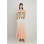 Floral Chemical Lace And Slub Organdie Mix Woven Strappy Maxi Dress