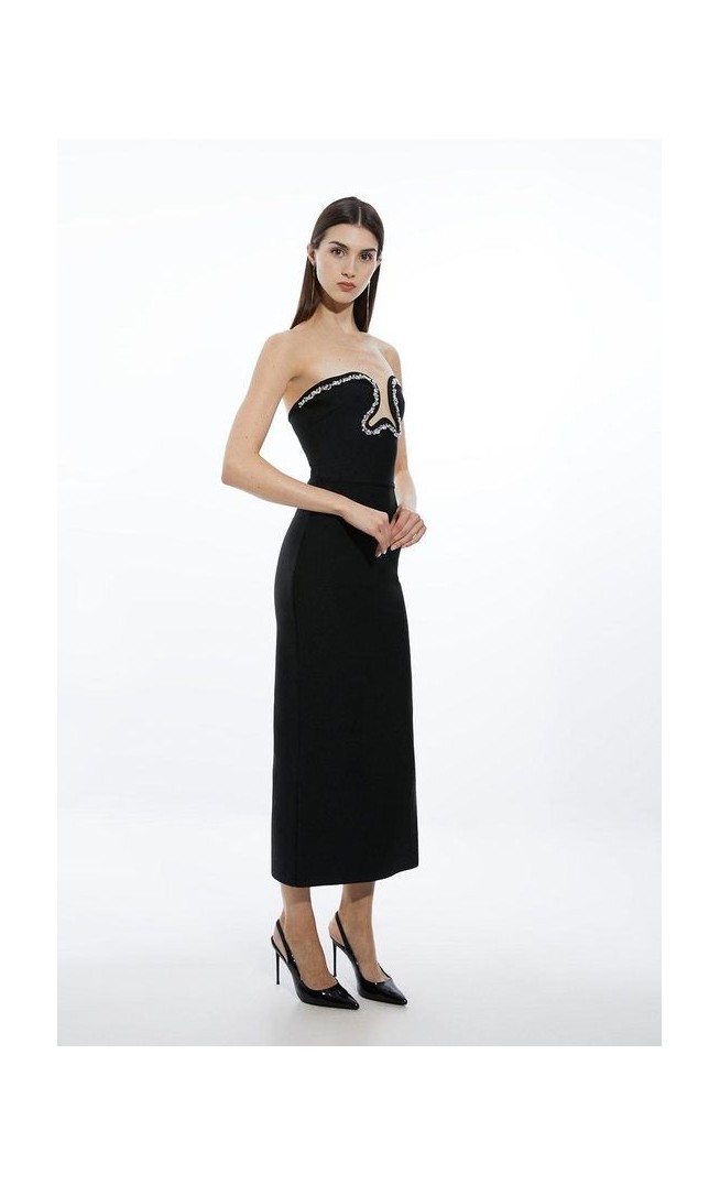 Tall Bandage Figure Form Embellished Corset Midi Dress