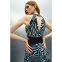 Distorted Zebra On Pleats Halter Woven Midi