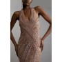 Metallic Embellished And Beaded Halter Maxi Dress