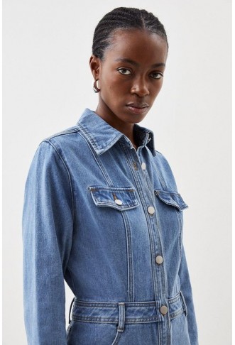 Denim Long Sleeve Midi Shirt Dress