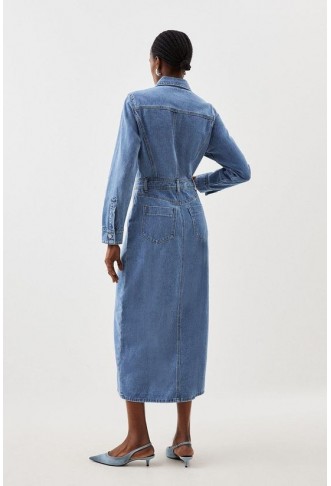 Denim Long Sleeve Midi Shirt Dress