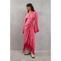 Satin Jacquard Kimono Sleeve Fringe Hem Wrap Dress