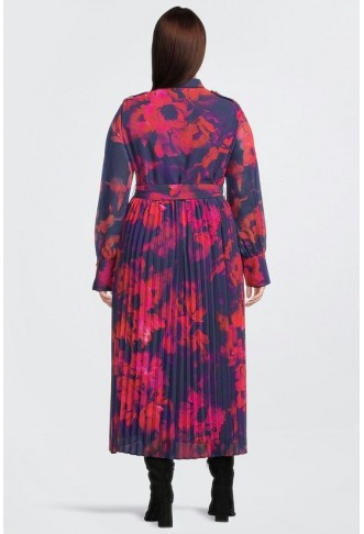 Plus Size Floral Georgette Pleated And Belted Woven Maxi Dress