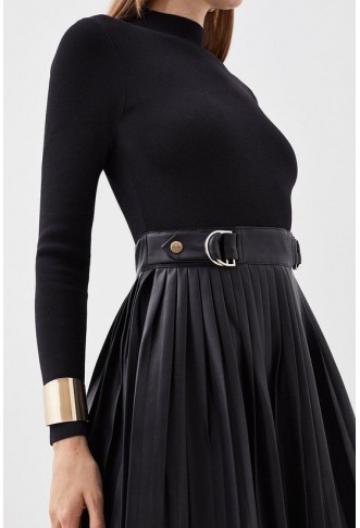 Knitted Skater Dress With Pu Detailing