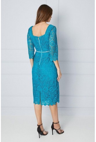 Premium Lace Embellished Waist Midi Dress