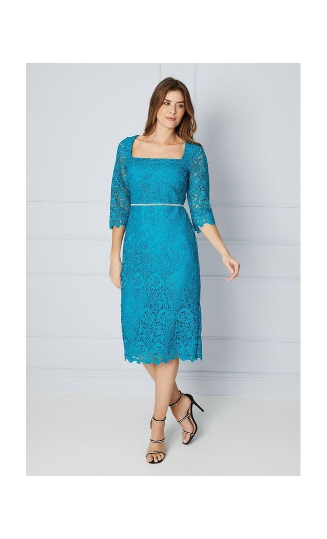 Premium Lace Embellished Waist Midi Dress