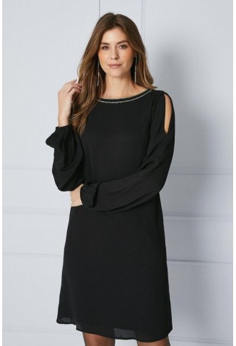 Tall Cold Shoulder Embellished Shift Dress