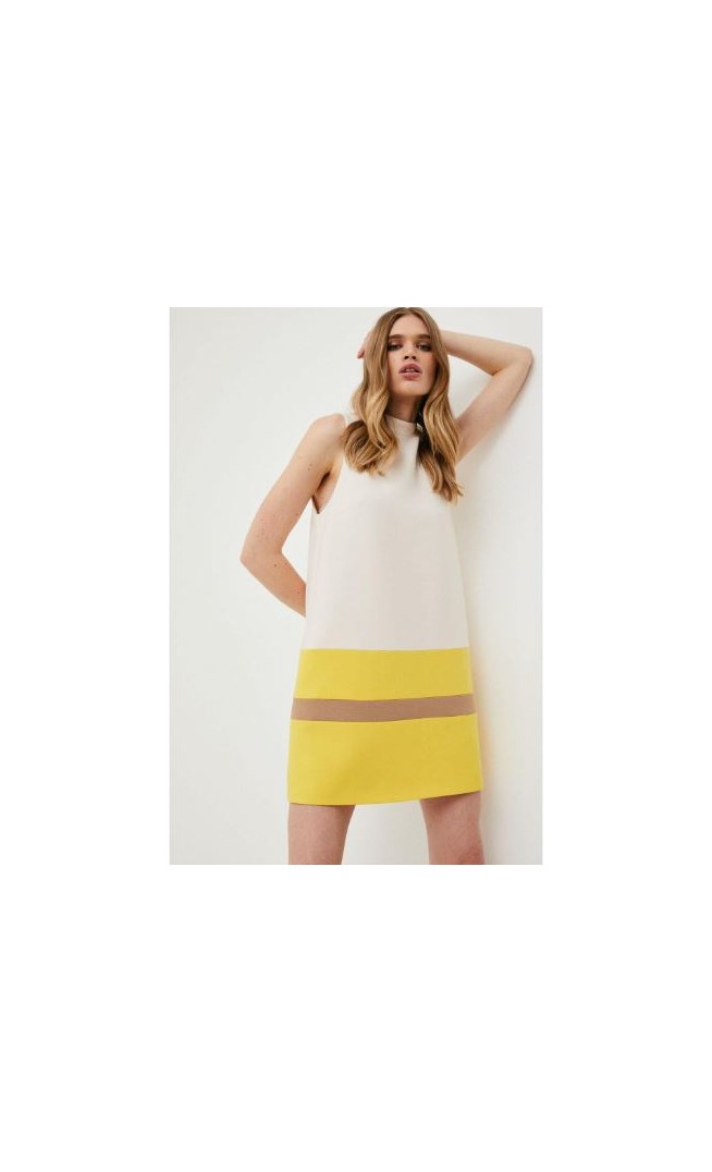 Compact Stretch Colour Block Hem Swing Dress - Neutral