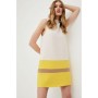 Compact Stretch Colour Block Hem Swing Dress - Neutral