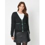 Metallic Contrast Trim Button Detail Cardigan