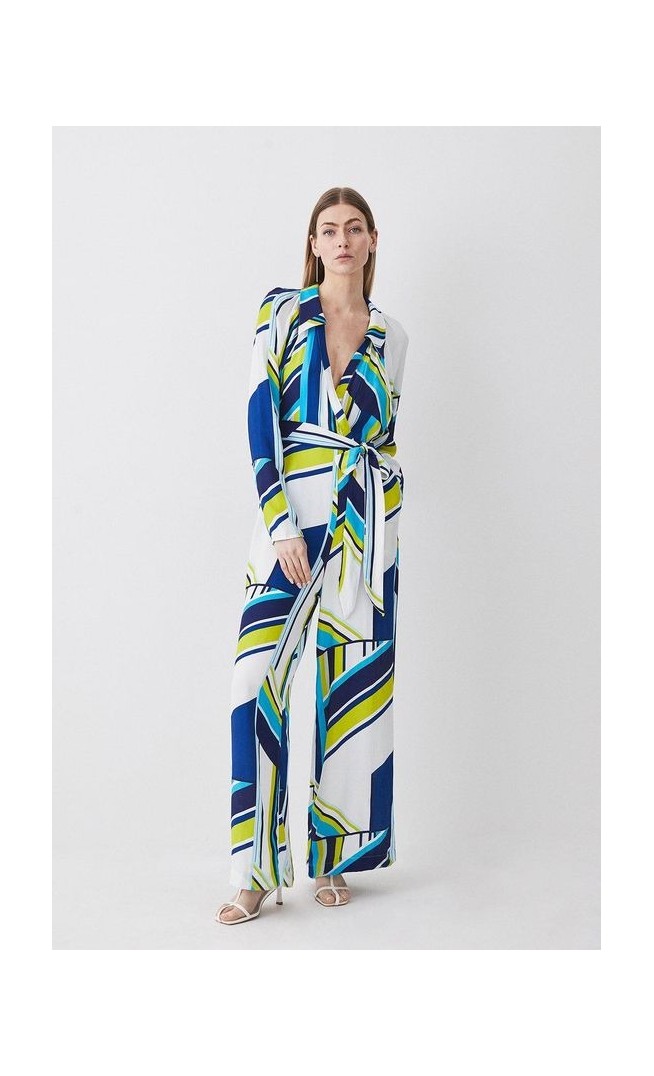 Tall Bold Stripe Belted Woven Jumpsuit