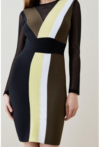 Bandage And Mesh Colour Block Mini Dress