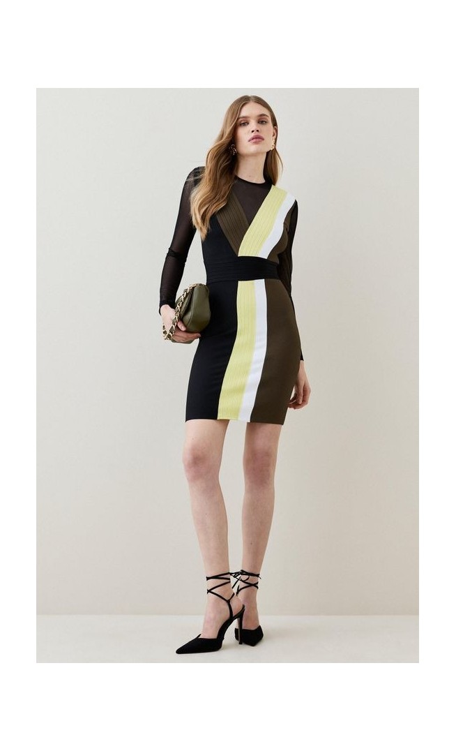 Bandage And Mesh Colour Block Mini Dress