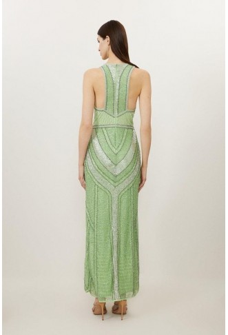 Premium Beading And Embellished Woven Halterneck Maxi Dress