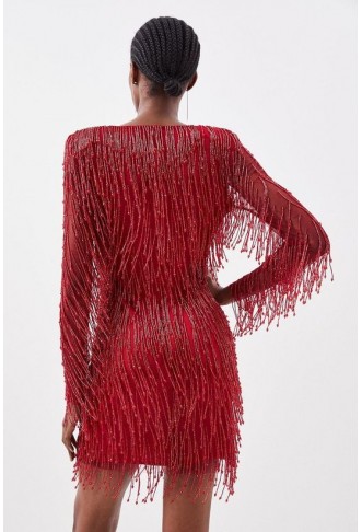 Beaded Fringed And Embellished Woven Mini Dress