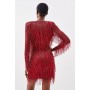 Beaded Fringed And Embellished Woven Mini Dress