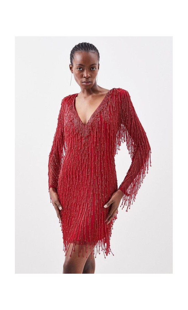 Beaded Fringed And Embellished Woven Mini Dress