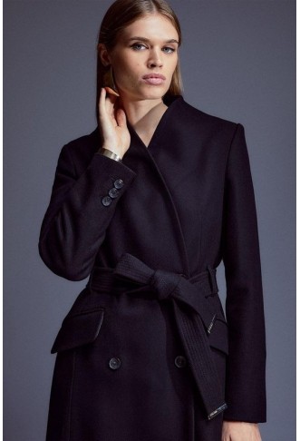 Italian Manteco Wool Blend High Neck Belted Midaxi Coat