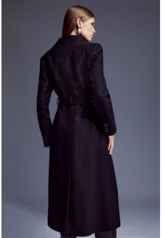 Italian Manteco Wool Blend High Neck Belted Midaxi Coat