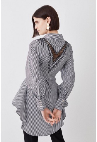 Striped Cotton Cutwork Woven Shirt