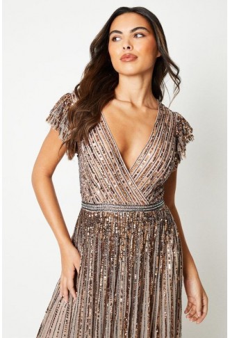 Party Sequin V Neck Maxi Dress