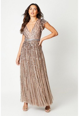 Party Sequin V Neck Maxi Dress