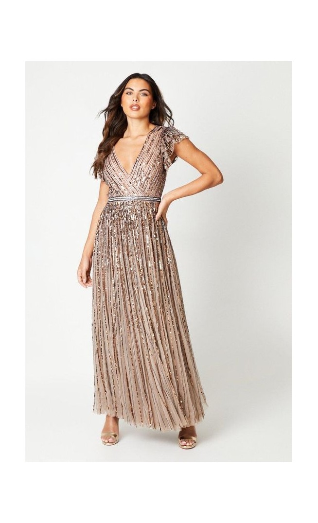 Party Sequin V Neck Maxi Dress