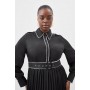 Plus Size Piping Georgette Pleated And Belted Woven Maxi Dress