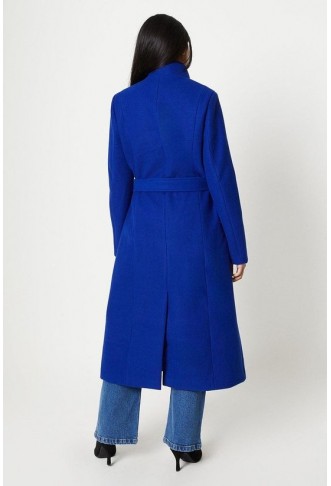 Petite Button Detail Funnel Neck Belted Wrap Coat