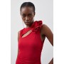 Karen Millen Red Ruched Bodycon Maxi Dress