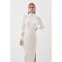 Viscose Blend Funnel Neck Cable Knit Maxi Dress