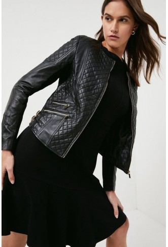 Leather Quilted Biker Jacket