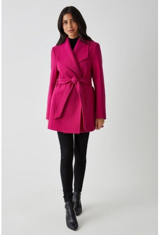 Short Collar Detail Wrap Coat