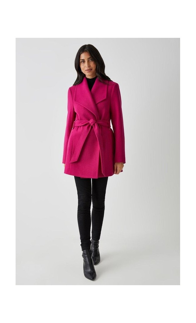 Short Collar Detail Wrap Coat