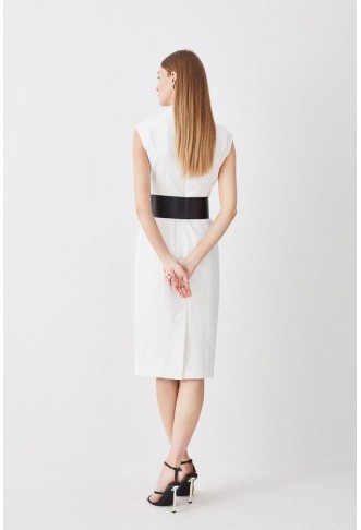 Tall Structured Crepe Forever Cap Sleeve Belted Dress